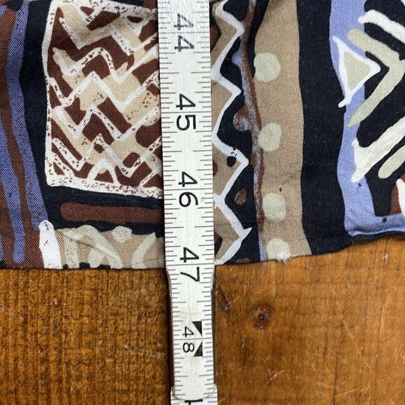 90s Vintage geometric Print Rayon Tie Front Tank Midi Dress black size 9 - 10 - Picture 3 of 7